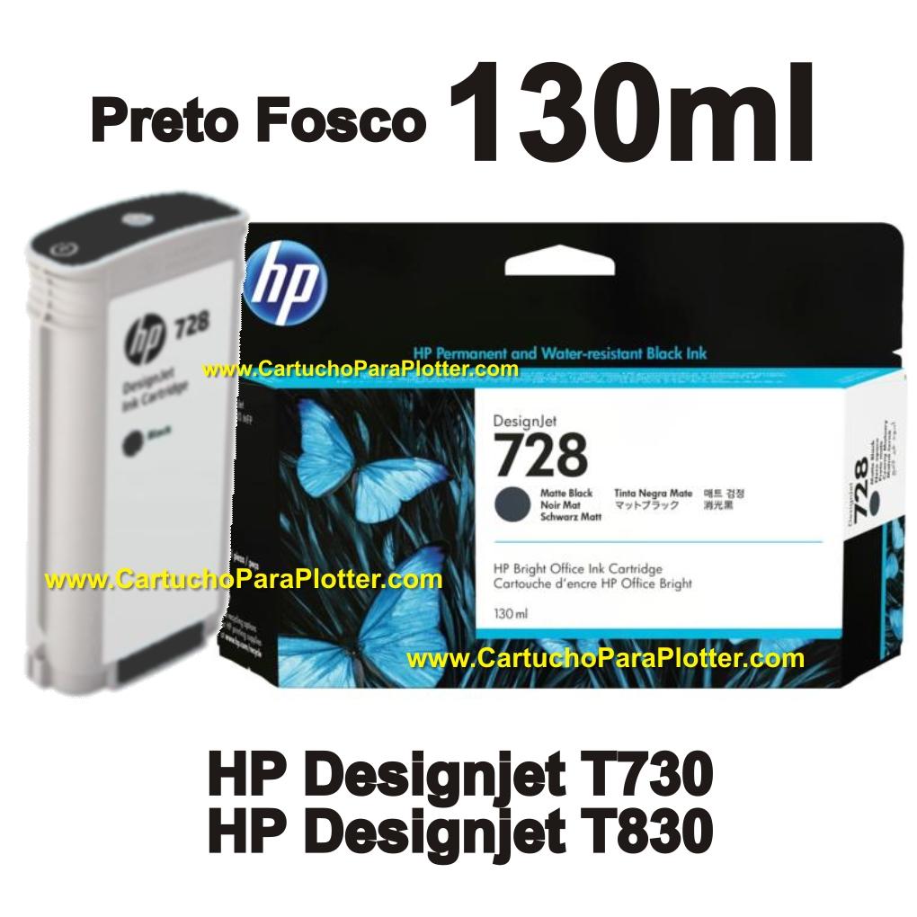 Cartucho De Tinta HP 728 Preto Fosco 130 Ml 3WX25A Para Plotter HP