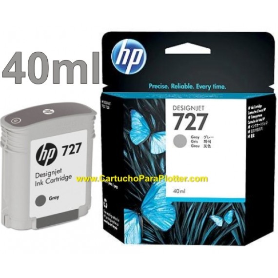 Cartucho HP 727 - Tinta Cinza 40 ml - B3P18A para Plotter HP Designjet T920, T930, T1500, T1530, T2500 e T2530