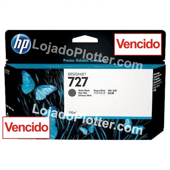 Cartucho HP 727 - Tinta Preto Fosco (MK) 130 ml - B3P22A - VENCIDO para Plotter HP Designjet T920, T930, T1500, T1530, T2500 e T2530 - VENCIDO