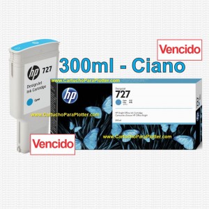 Cartucho HP 727 - Tinta Ciano 300 ml - F9J76A - VENCIDO - para Plotter HP Designjet T920, T930, T1500, T1530, T2500 e T2530