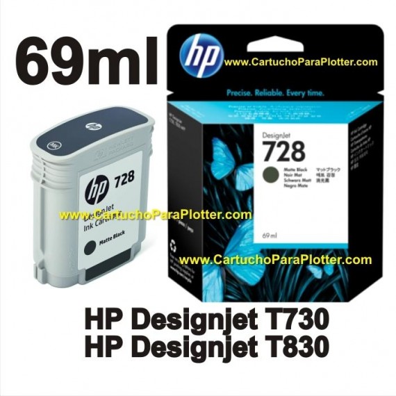 Cartucho de Tinta HP 728 - Tinta Preto Fosco (MK) 69ml - F9J64A para Plotter HP T730 e T830