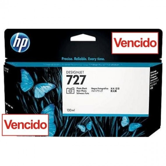 Cartucho HP 727 - Tinta Preto Fotografico (PK) 130 ml - B3P23A para Plotter HP Designjet T920, T930, T1500, T1530, T2500 e T2530 - Vencido